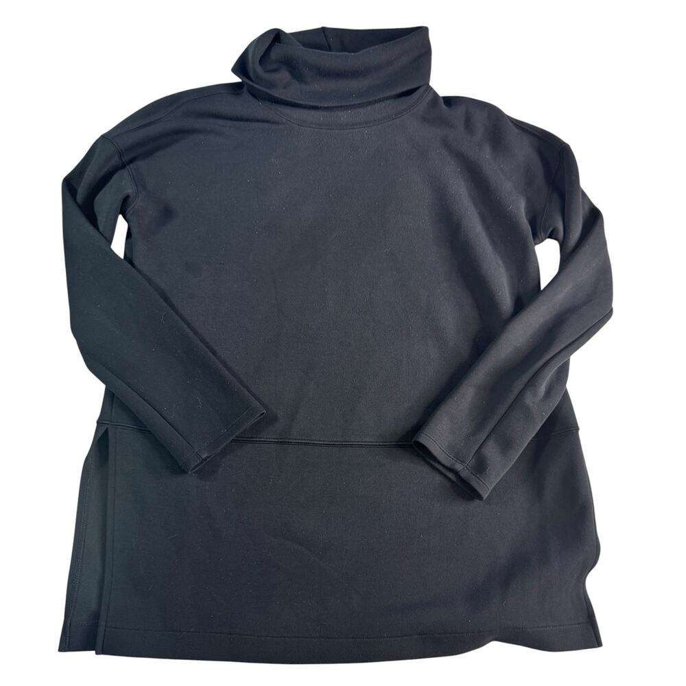 Spanx AirEssentials Tunic Sweatshirt Black Cowl Neck Side Slit SP Petite